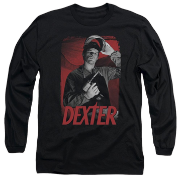 Black men's long sleeve t-shirt with Dexter See Saw graphic