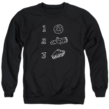 Black men's crewneck sweatshirt with Twin Peaks Pie Log Donut graphic