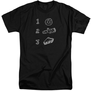 Black men's tall fit t-shirt with Twin Peaks Pie Log Donut graphic