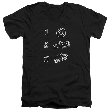 Black men's v-neck t-shirt with Twin Peaks Pie Log Donut graphic