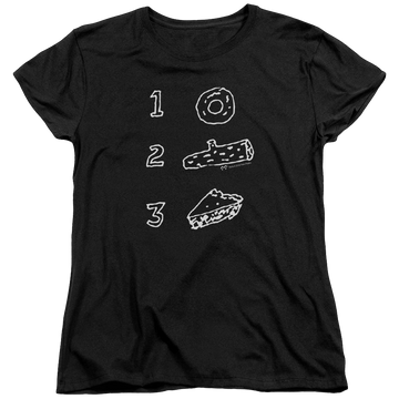 Black women's t-shirt with Twin Peaks Pie Log Donut graphic
