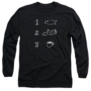 Black men's long sleeve t-shirt with Twin Peaks Coffee Log Fish graphic