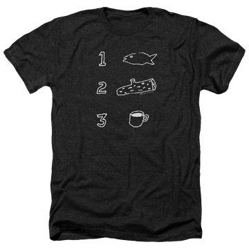 Charcoal men's heather t-shirt with Twin Peaks Coffee Log Fish graphic