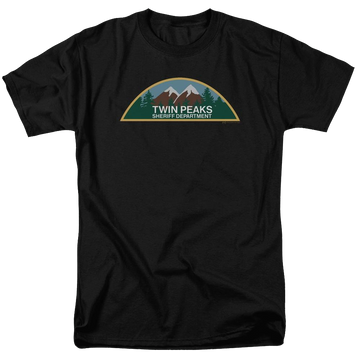Black men's regular fit t-shirt with Twin Peaks Sheriff Department graphic