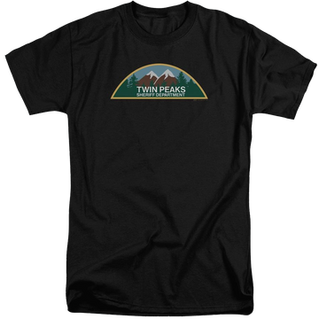 Black men's tall fit t-shirt with Twin Peaks Sheriff Department graphic