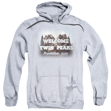 Athletic heather pullover hoodie with Twin Peaks Welcome To graphic