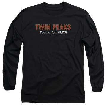 Black men's long sleeve t-shirt with Twin Peaks Population graphic