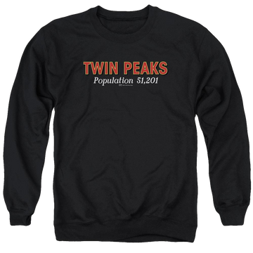 Black men's crewneck sweatshirt with Twin Peaks Population graphic