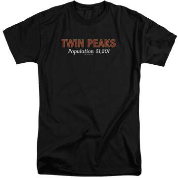 Black men's tall fit t-shirt with Twin Peaks Population graphic