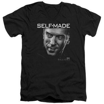 Black men's v-neck t-shirt with Billions Self Made graphic