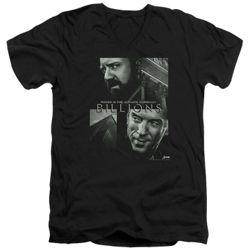 Black men's v-neck t-shirt with Billions Currency Poster graphic