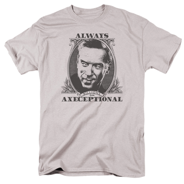 Silver men's regular fit t-shirt with Billions Axeceptional graphic