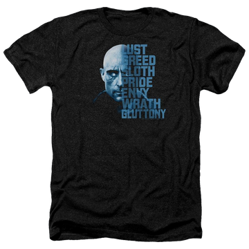 Charcoal men's heather t-shirt with Shazam Movie Evil Sivana graphic