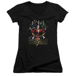 Shazam Movie Group Of Heroes - Juniors V-Neck T-Shirt Juniors V-Neck T-Shirt Shazam   
