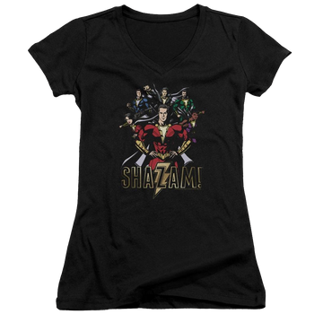 Shazam Movie Group Of Heroes - Juniors V-Neck T-Shirt Juniors V-Neck T-Shirt Shazam   