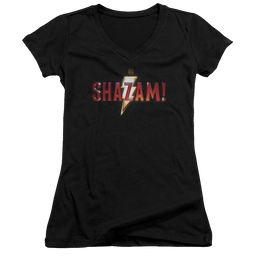 Shazam Movie Shazam Logo - Juniors V-Neck T-Shirt Juniors V-Neck T-Shirt Shazam   