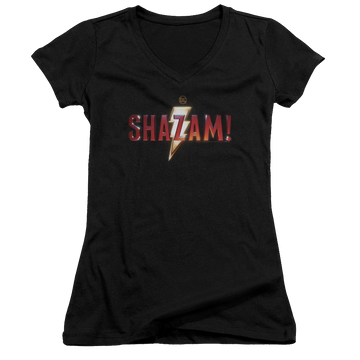 Shazam Movie Shazam Logo - Juniors V-Neck T-Shirt Juniors V-Neck T-Shirt Shazam   