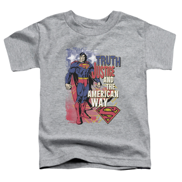 Athletic heather kid's t-shirt for ages 4 to 7 with Superman Truth Justice graphic
