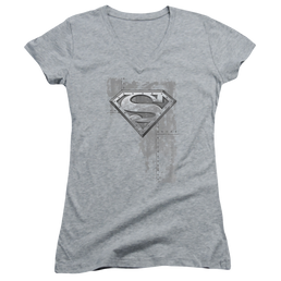 Superman Riveted Metal - Juniors V-Neck T-Shirt Juniors V-Neck T-Shirt Superman   
