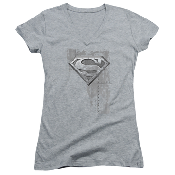 Superman Riveted Metal - Juniors V-Neck T-Shirt Juniors V-Neck T-Shirt Superman   