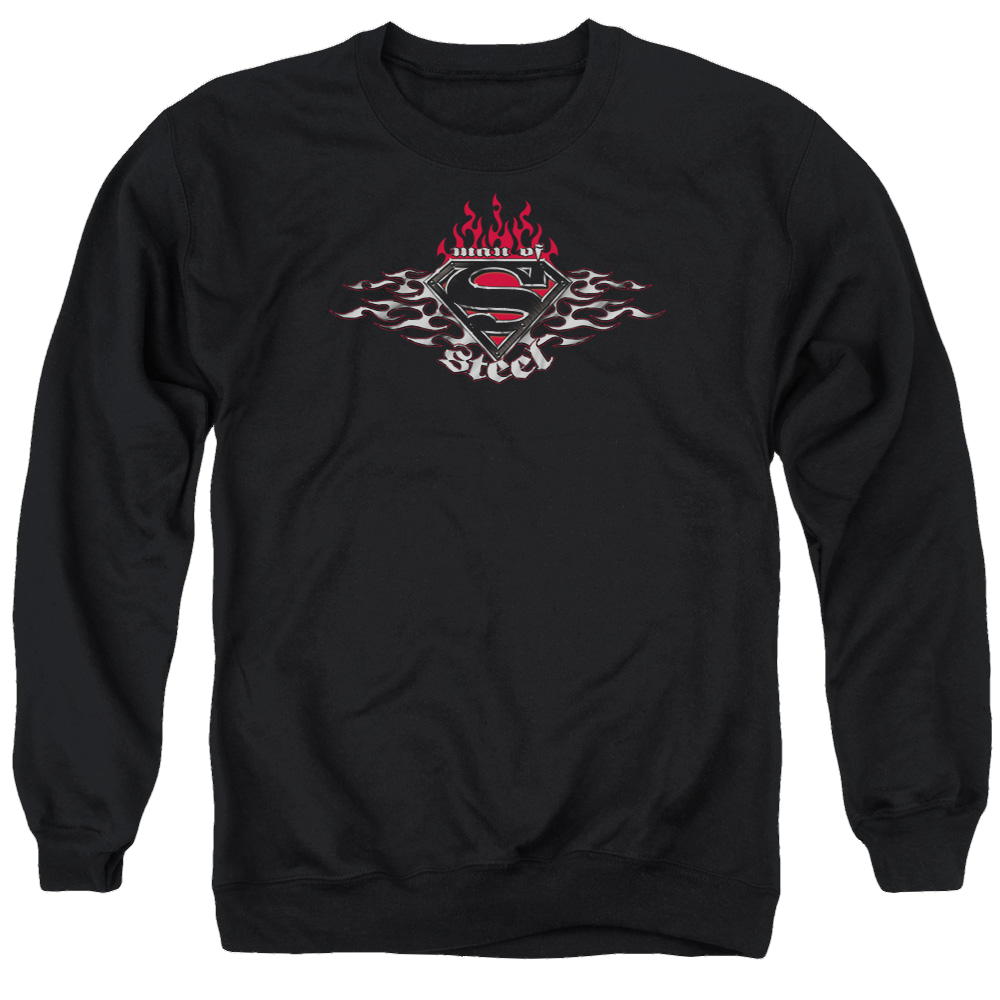 Superman Steel Flames Shield - Men's Crewneck Sweatshirt Men's Crewneck Sweatshirt Superman   