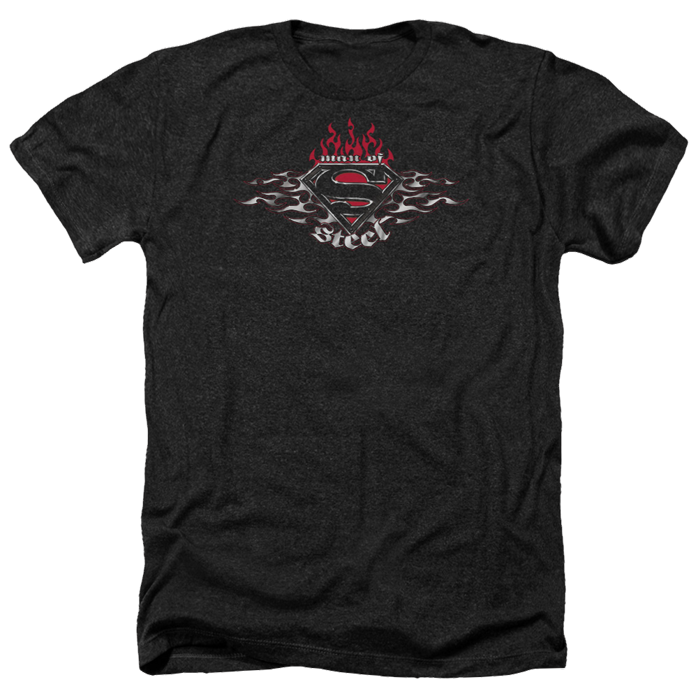 Superman Steel Flames Shield - Men's Heather T-Shirt Men's Heather T-Shirt Superman   
