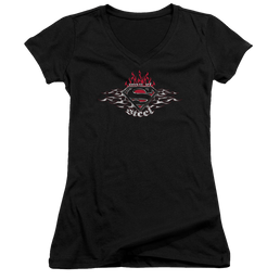 Superman Steel Flames Shield - Juniors V-Neck T-Shirt Juniors V-Neck T-Shirt Superman   