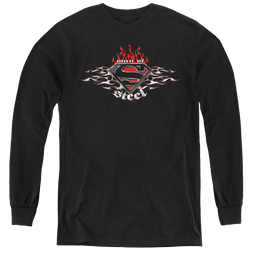 Superman Steel Flames Shield - Youth Long Sleeve T-Shirt Youth Long Sleeve T-Shirt Superman   