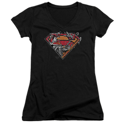 Superman Breaking Chain Logo - Juniors V-Neck T-Shirt Juniors V-Neck T-Shirt Superman   