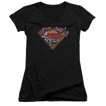 Superman Breaking Chain Logo - Juniors V-Neck T-Shirt Juniors V-Neck T-Shirt Superman   