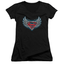Superman Steel Wings Logo - Juniors V-Neck T-Shirt Juniors V-Neck T-Shirt Superman   