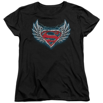 Black women's t-shirt with Superman Steel Wings Logo graphic