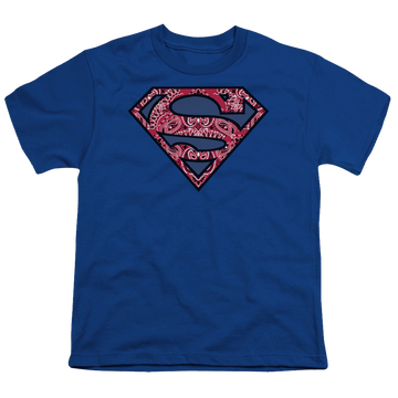 Royal youth t-shirt for ages 8 to 12 with Superman Paisley Shield graphic