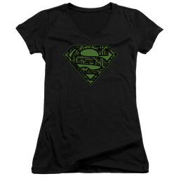 Superman Circuits Shield - Juniors V-Neck T-Shirt Juniors V-Neck T-Shirt Superman   