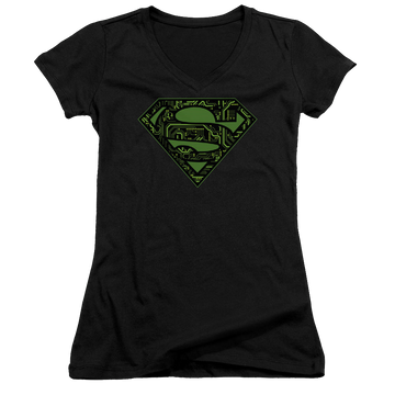 Superman Circuits Shield - Juniors V-Neck T-Shirt Juniors V-Neck T-Shirt Superman   