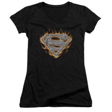 Superman Steel Fire Shield - Juniors V-Neck T-Shirt Juniors V-Neck T-Shirt Superman   