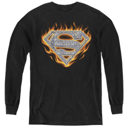 Superman Steel Fire Shield - Youth Long Sleeve T-Shirt Youth Long Sleeve T-Shirt Superman   