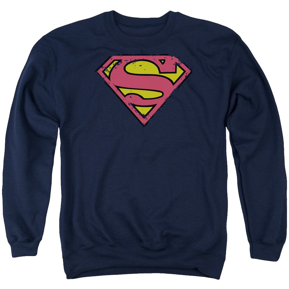 Superman Distressed Shield - Men's Crewneck Sweatshirt Men's Crewneck Sweatshirt Superman   