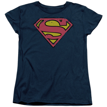 Navy women's t-shirt with Superman Distressed Shield graphic