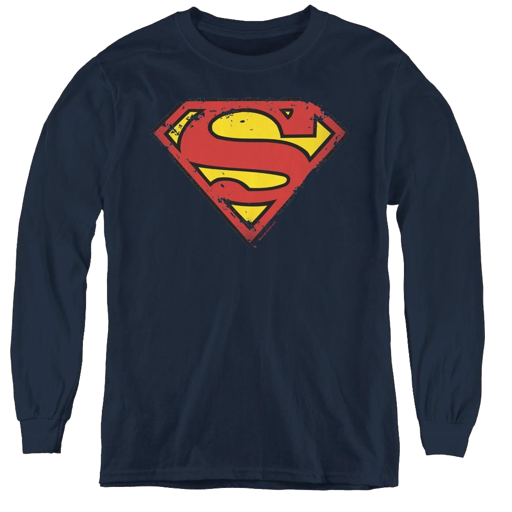 Superman Distressed Shield - Youth Long Sleeve T-Shirt Youth Long Sleeve T-Shirt Superman   