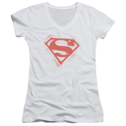 Superman Spray Paint Shield - Juniors V-Neck T-Shirt Juniors V-Neck T-Shirt Superman   
