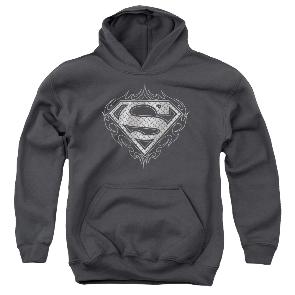 Superman Tribal Steel Logo - Youth Hoodie Youth Hoodie (Ages 8-12) Superman   