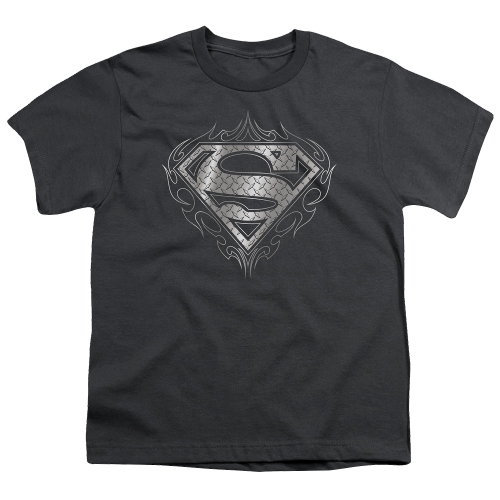 Superman Tribal Steel Logo - Youth T-Shirt Youth T-Shirt (Ages 8-12) Superman   