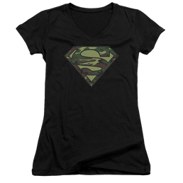 Superman Camo Logo - Juniors V-Neck T-Shirt Juniors V-Neck T-Shirt Superman   