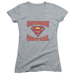 Superman Man Of Steel Jersey - Juniors V-Neck T-Shirt Juniors V-Neck T-Shirt Superman   