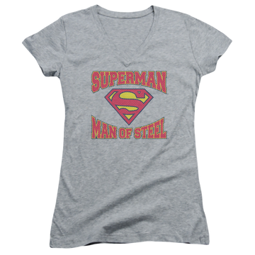 Superman Man Of Steel Jersey - Juniors V-Neck T-Shirt Juniors V-Neck T-Shirt Superman   