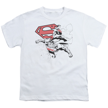 White youth t-shirt for ages 8 to 12 with Superman Double The Power graphic