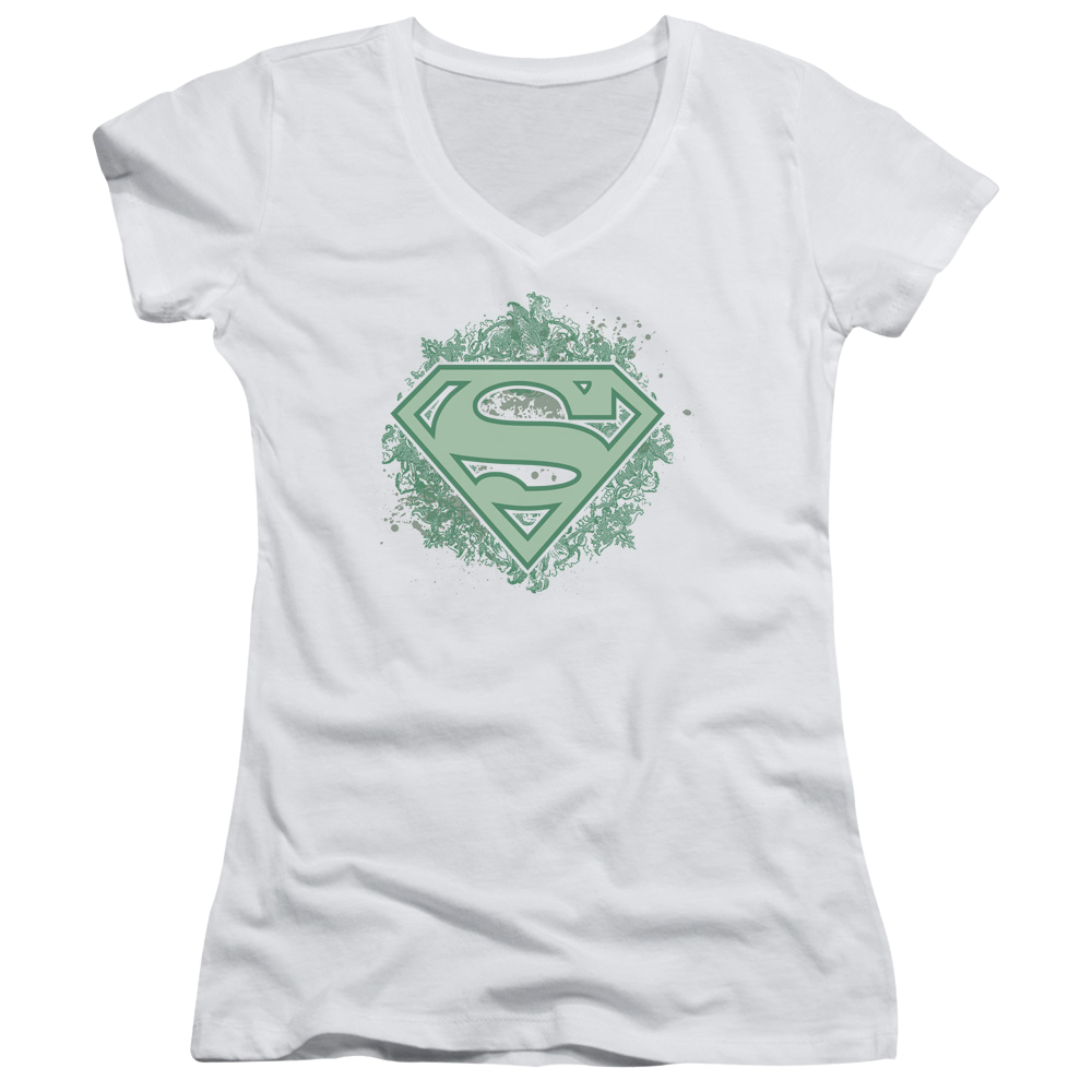Superman Ornate Shield - Juniors V-Neck T-Shirt Juniors V-Neck T-Shirt Superman   