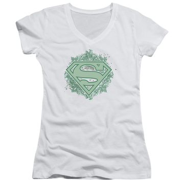 Superman Ornate Shield - Juniors V-Neck T-Shirt Juniors V-Neck T-Shirt Superman   
