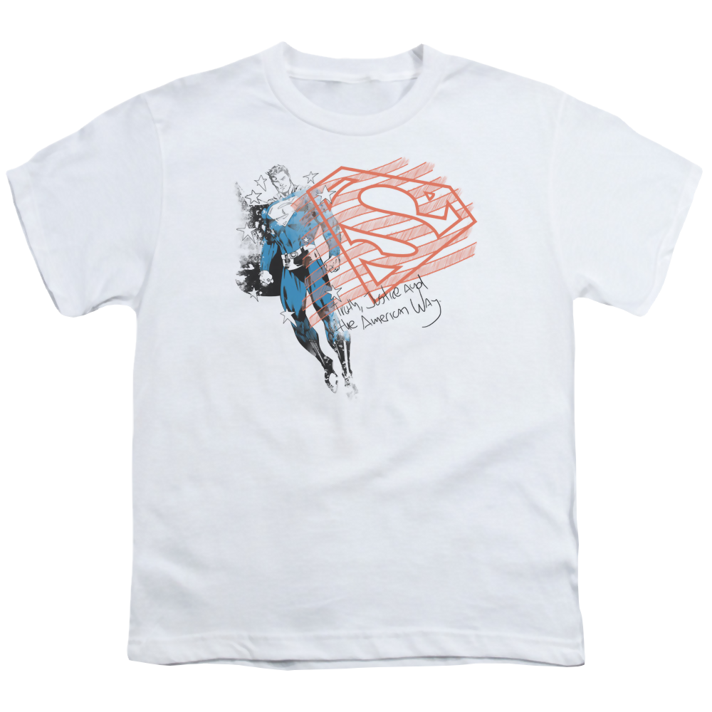Superman Super American Flag - Youth T-Shirt Youth T-Shirt (Ages 8-12) Superman   